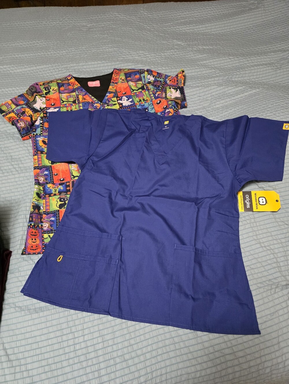 2pc Scrub Bundle Halloween Print & Royal Scrub Tops - Size M/L